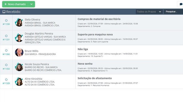 Sistema de comunicados e chamados para franquias