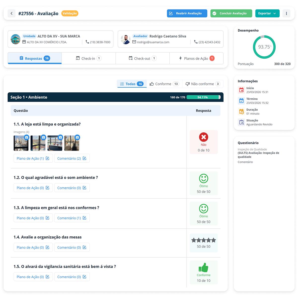 Crie formulários de inspeção com +40 tipos de resposta no SULTS Checklist Editor de formulário do SULTS Checklist com tipos de resposta, pesos por questão e árvore de decisão